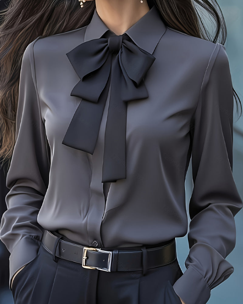 Long-Sleeved Blouse with Bow and Ruffles
