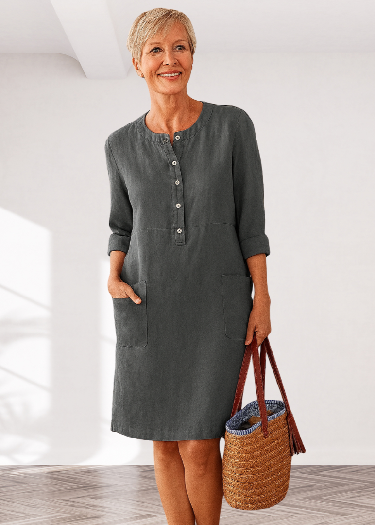 Casual Comfort Button Shirt Dress