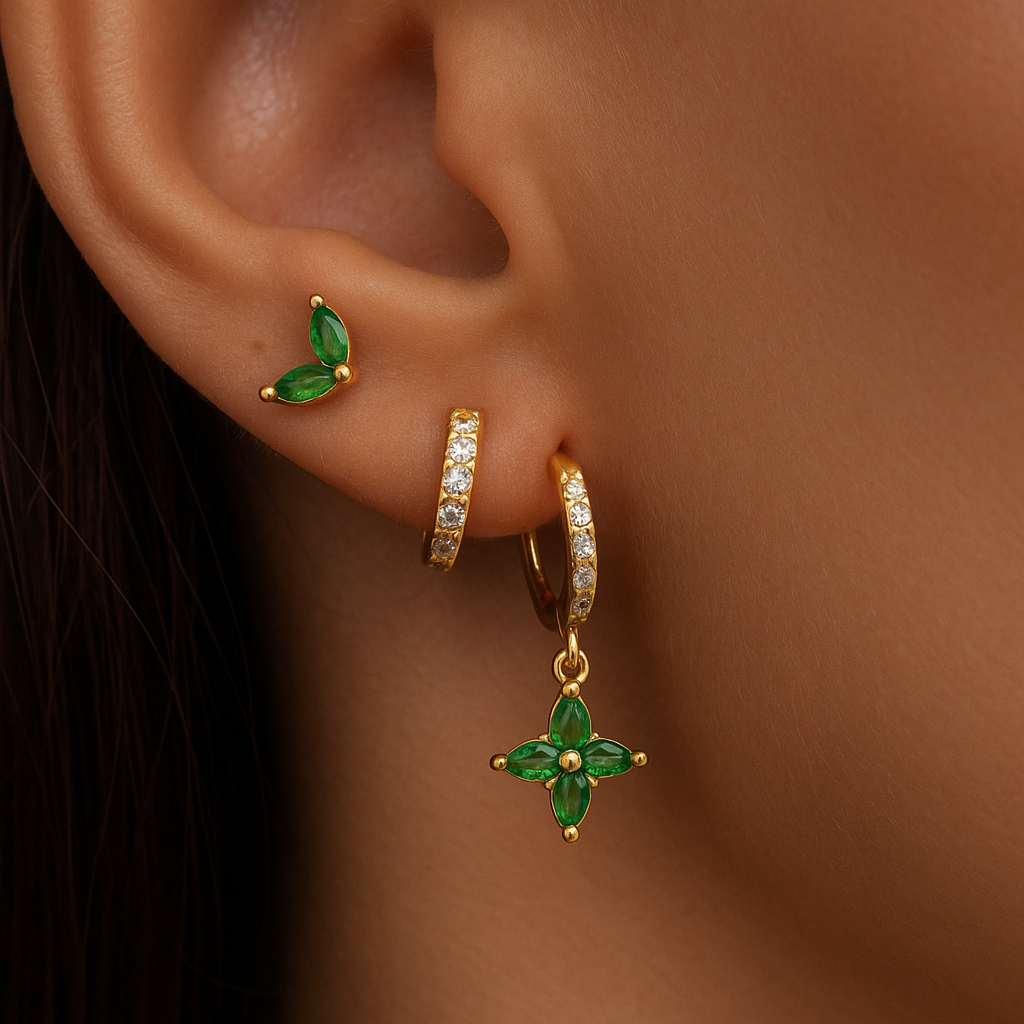 Elegant Ladies Trio Earrings in Timeless Gold