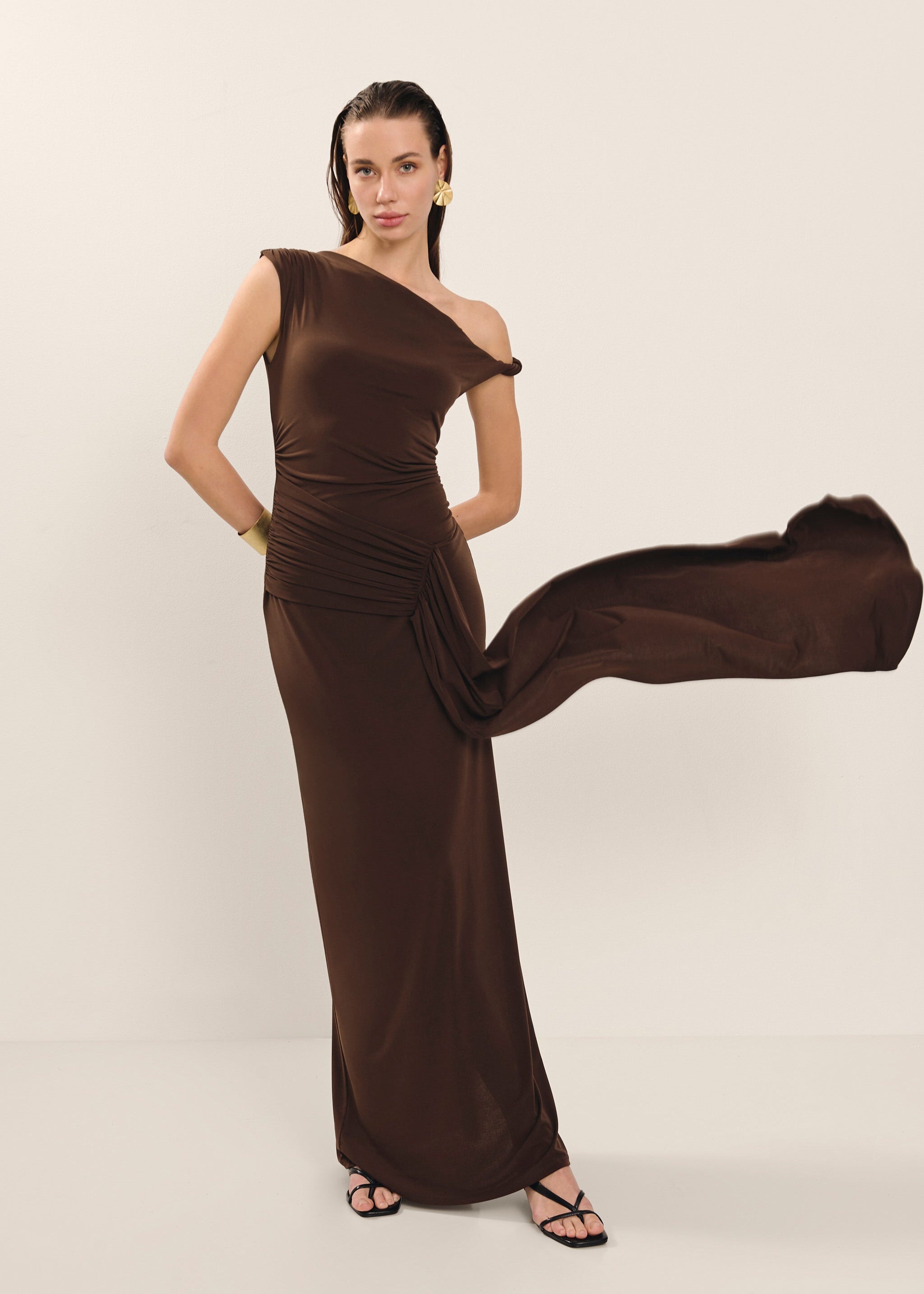 Almira Brown Satin Knit Dress