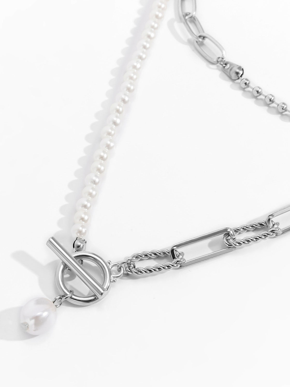 Silver Saturn Toggle Necklace with Pearl – Trendy Women's Necklace with Pendant