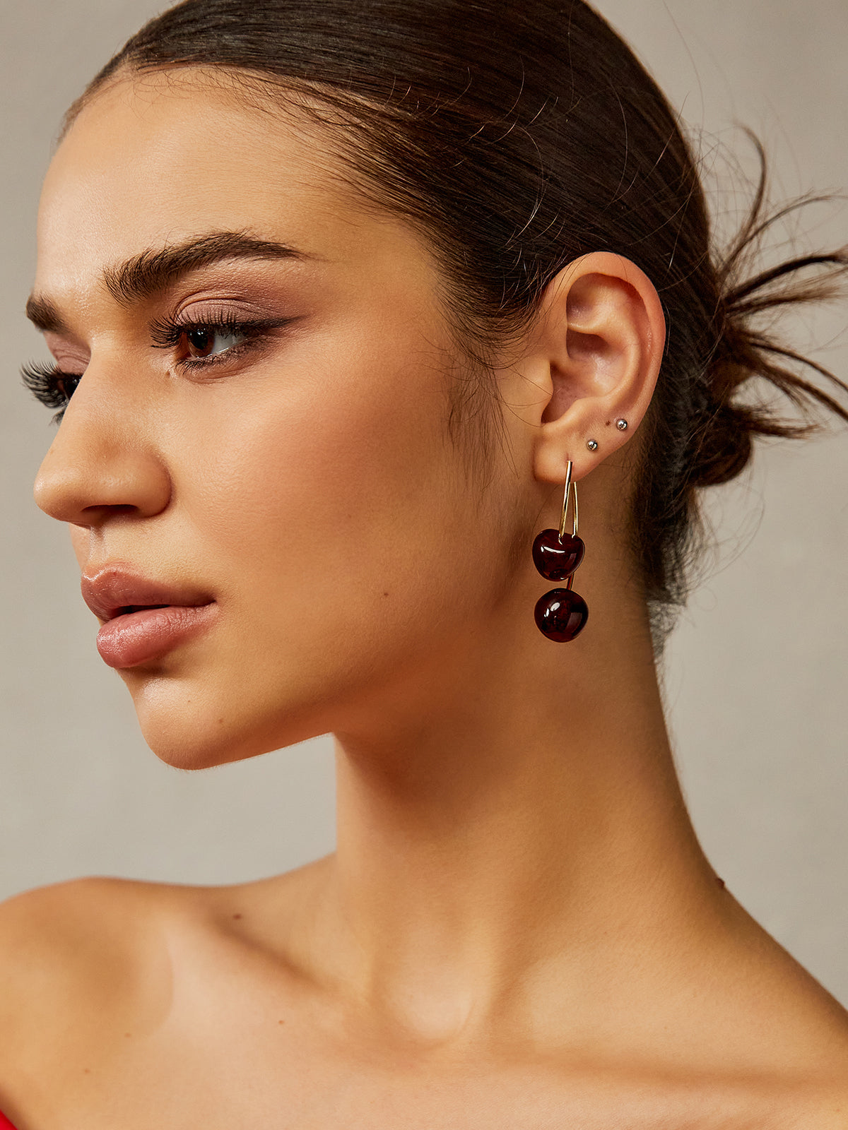 Playful Cherry Earrings – Bordeaux Statement Hoops with Charms
