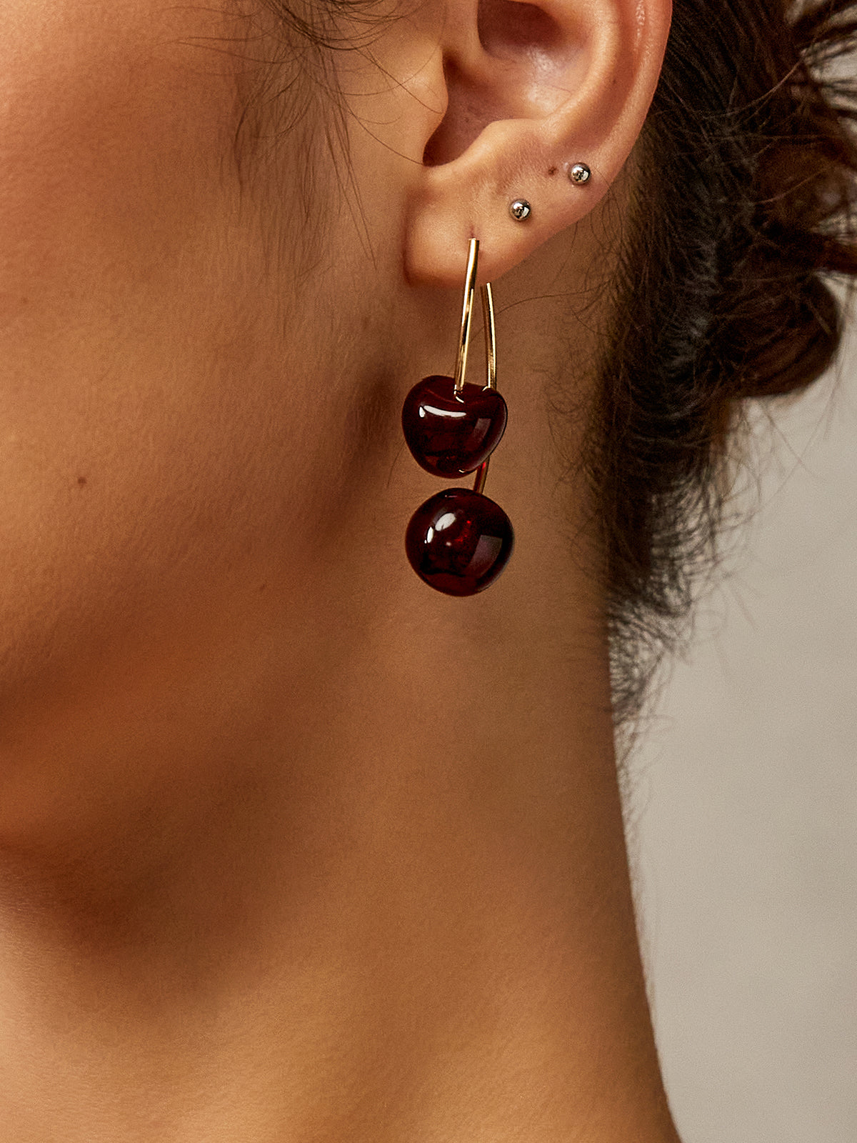Playful Cherry Earrings – Bordeaux Statement Hoops with Charms