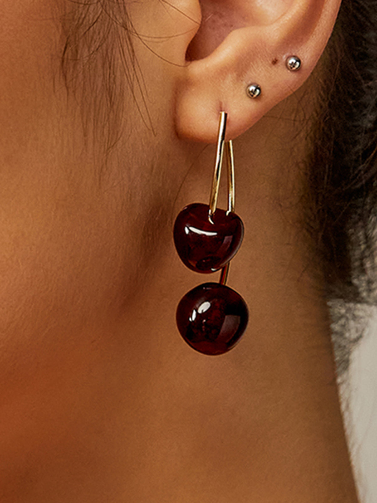 Playful Cherry Earrings – Bordeaux Statement Hoops with Charms