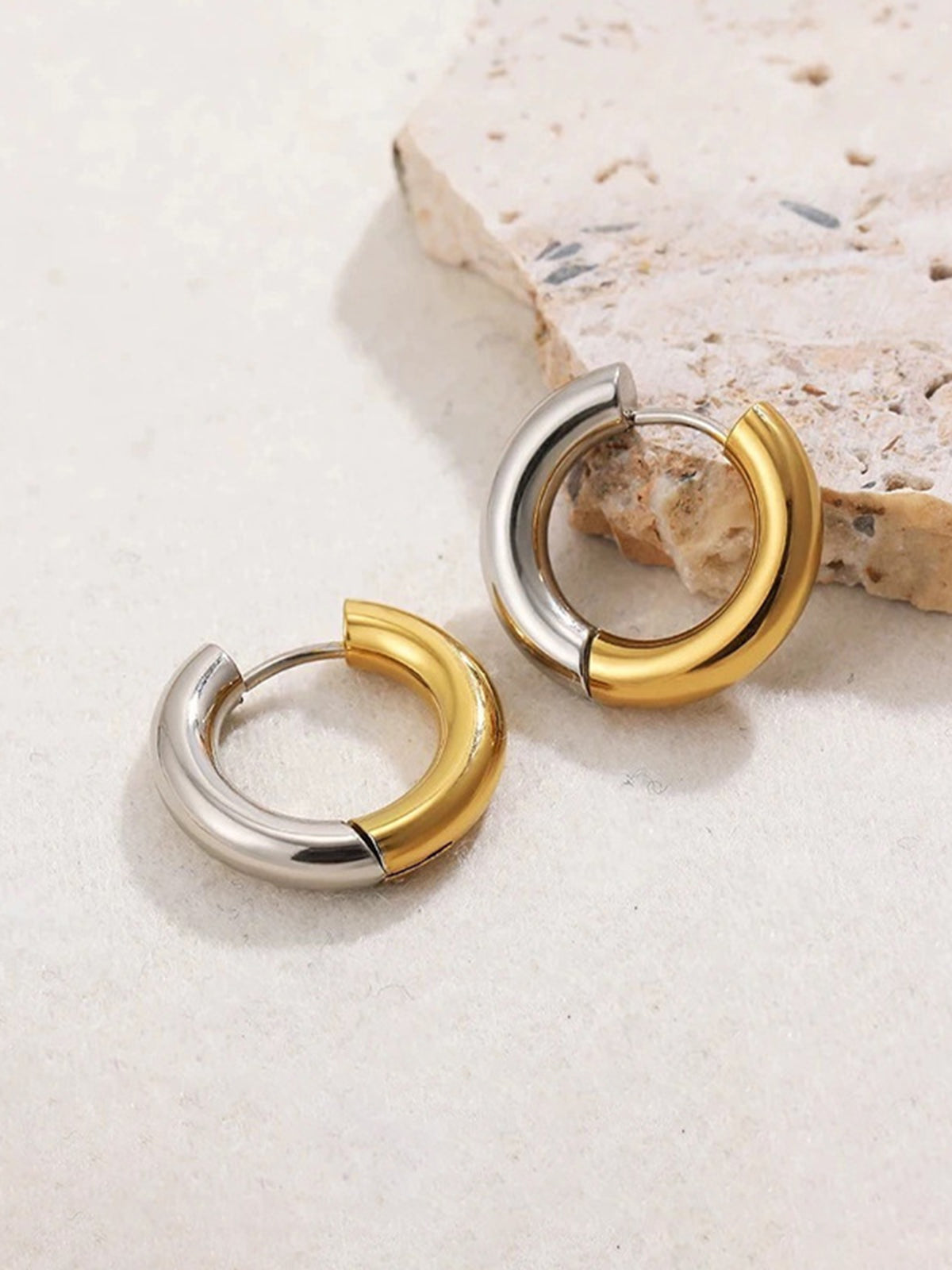 Two-tone stainless steel harness earrings