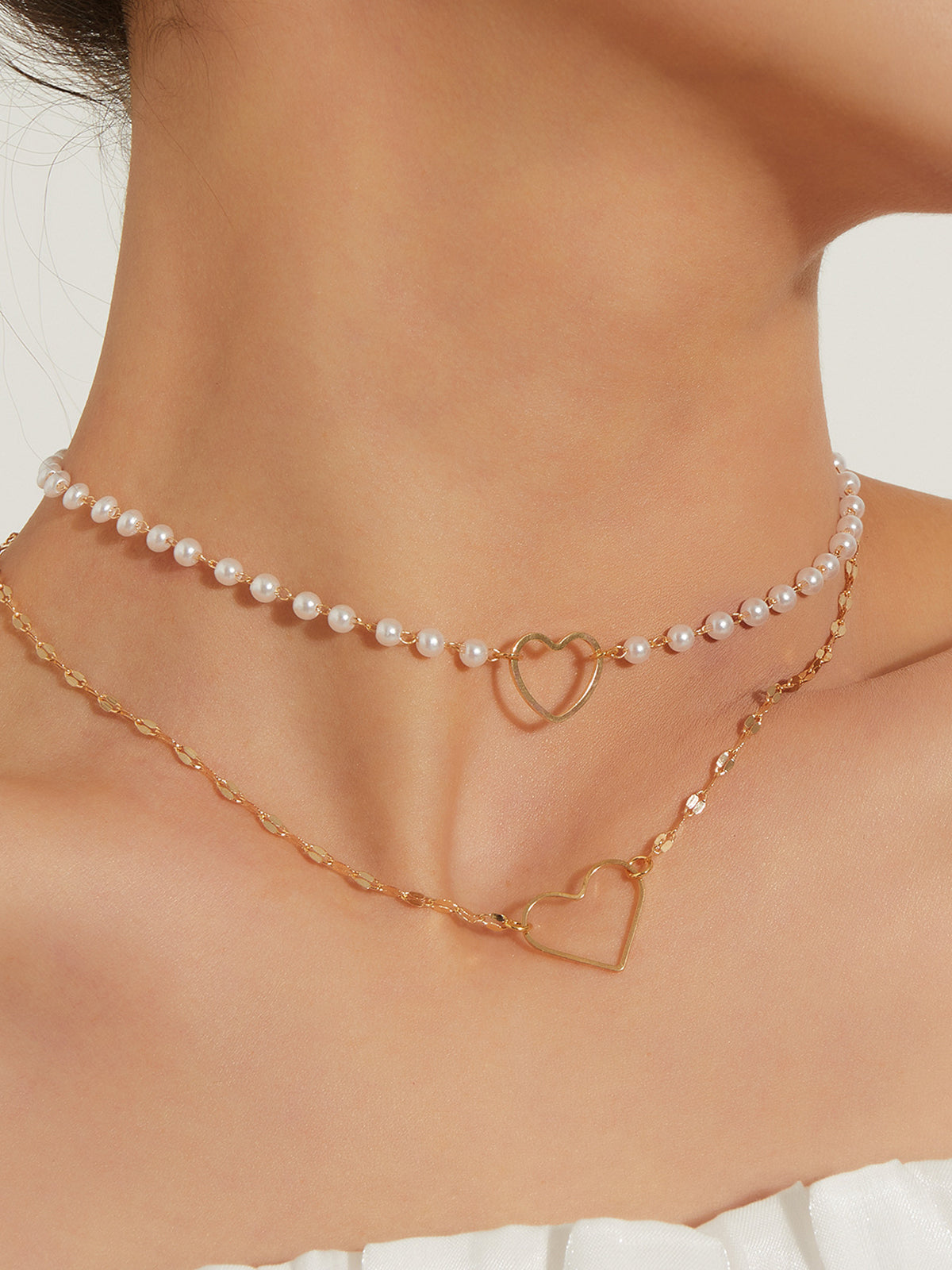 Double-layer earrings with heart and pearls - Elegant and delicate necklace