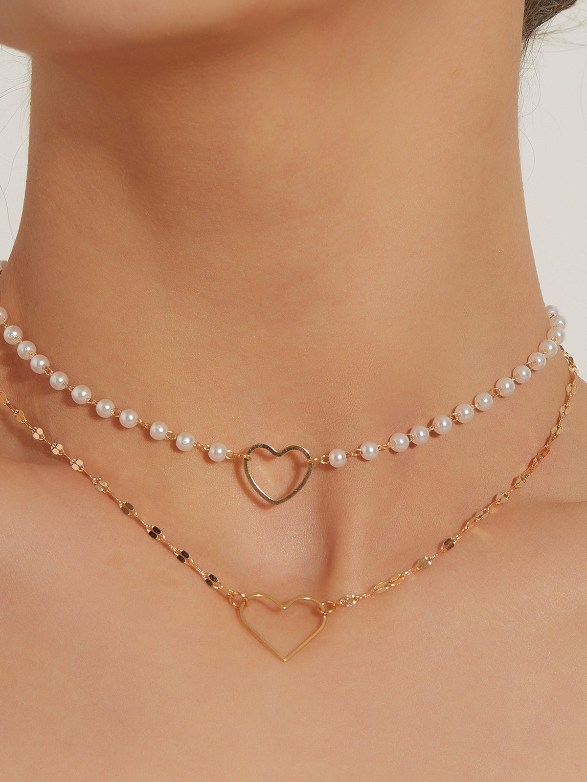 Double-layer earrings with heart and pearls - Elegant and delicate necklace