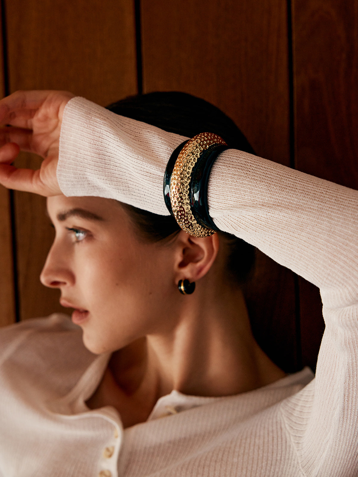 Stylish Two-Tone Hammered Wide Bracelet