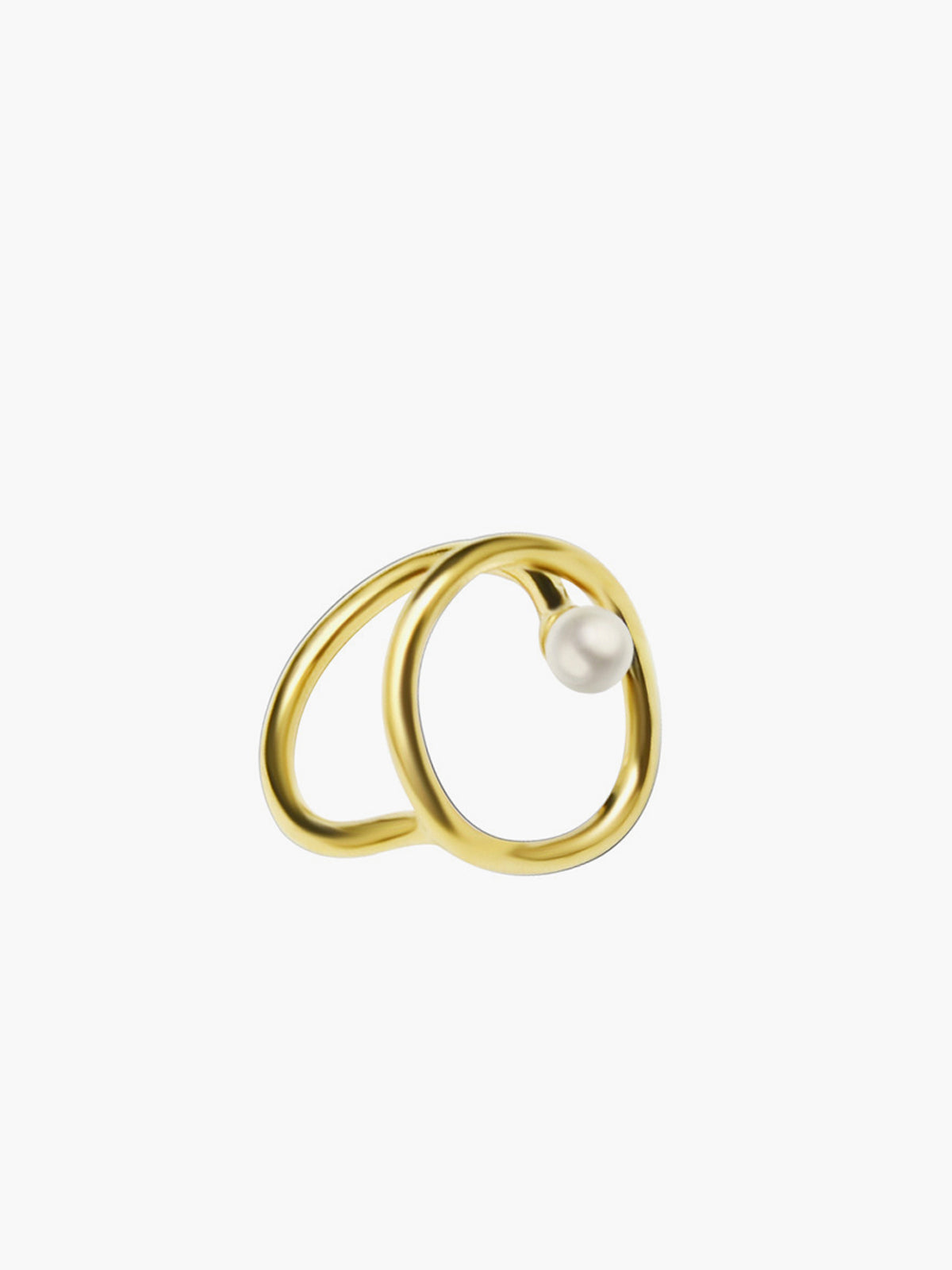 Gold ring with freshwater pearl in oval and circular shapes for an elegant look