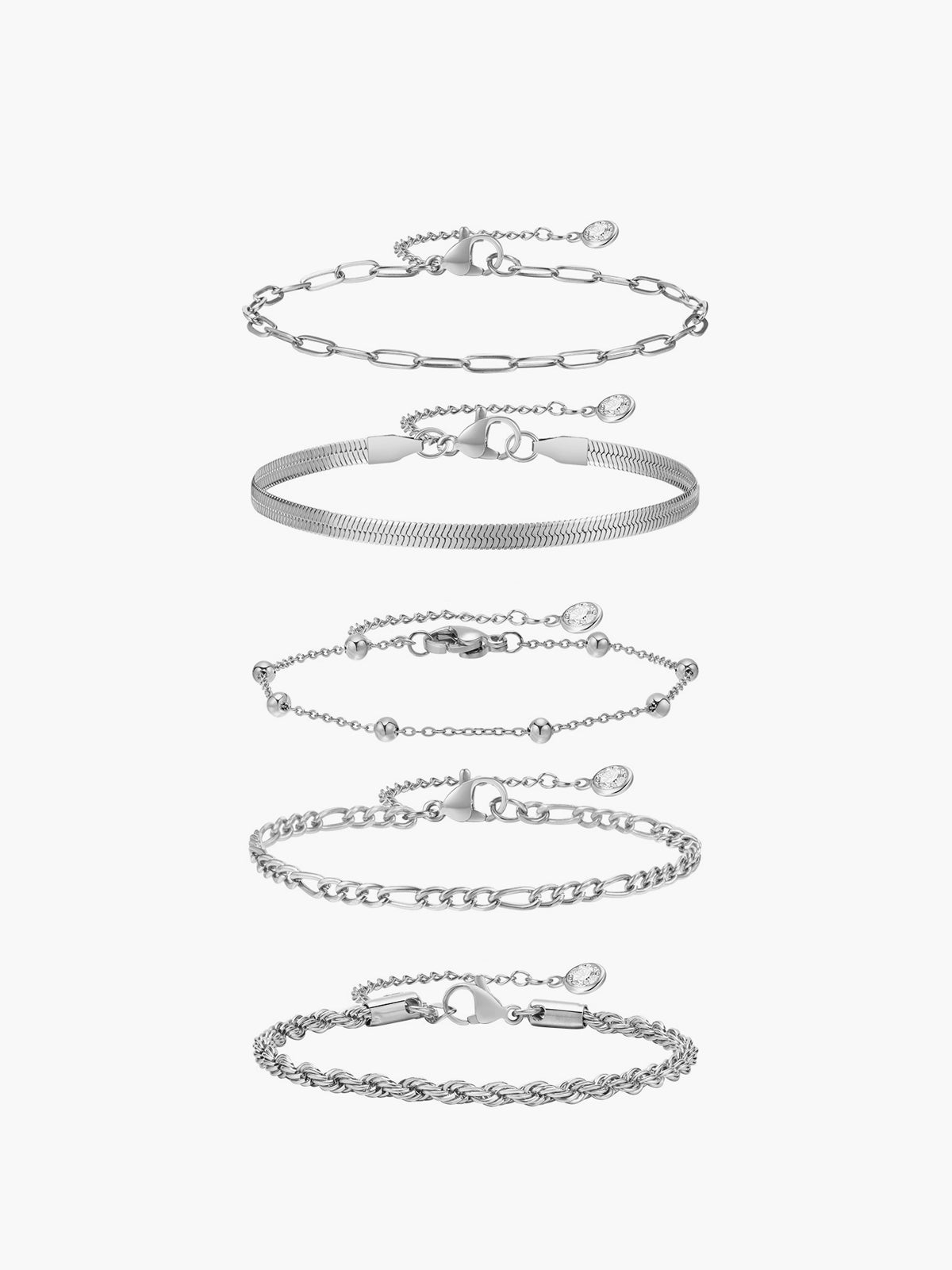 Set of 5 Geometric Gold Chain Bracelets