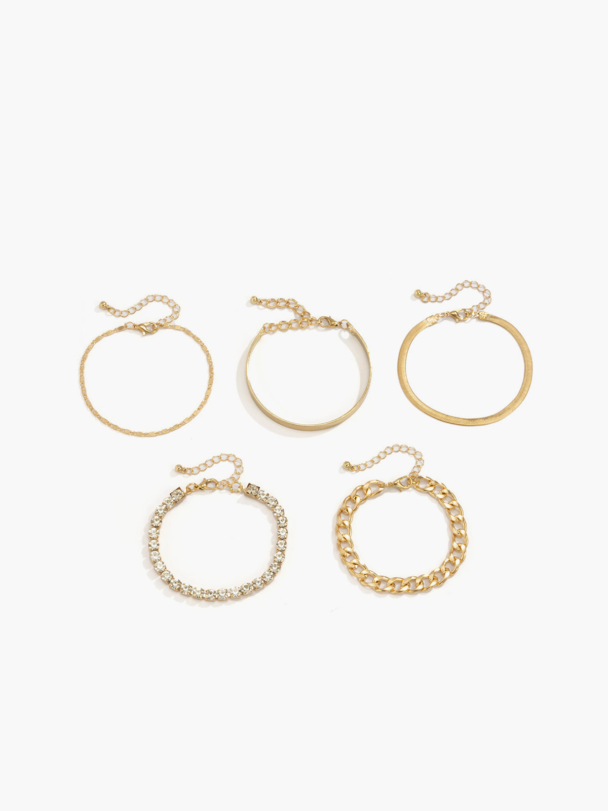 Set of 5 Rhinestone Snake Chain Bracelets