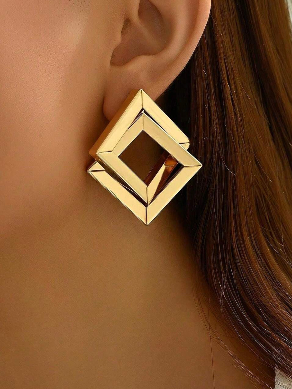 Metal Cross Square-Shaped Earrings