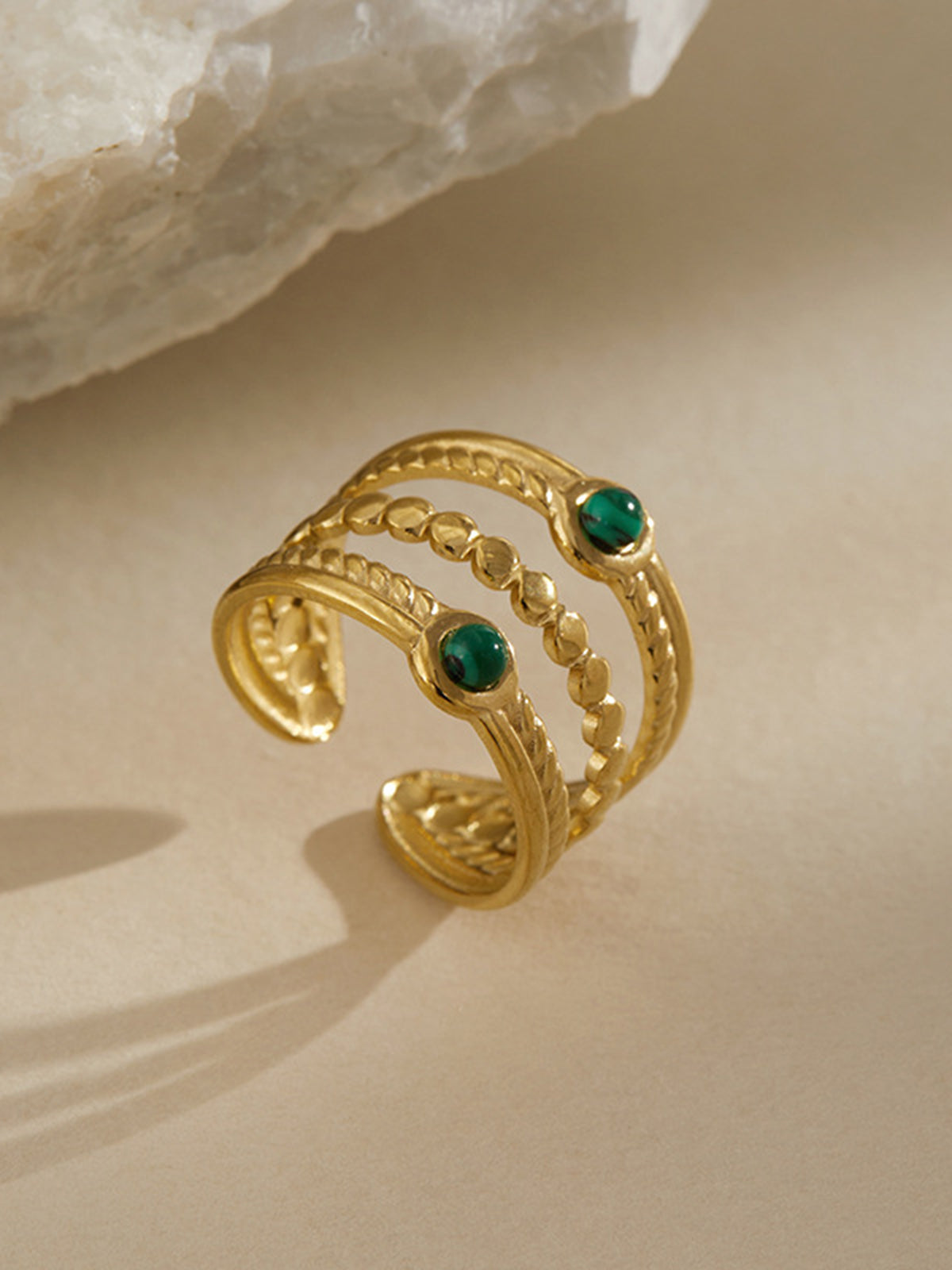 Oogent Emerald Accent Multi-Band Gold Ring – Elegant and Unique Jewelry