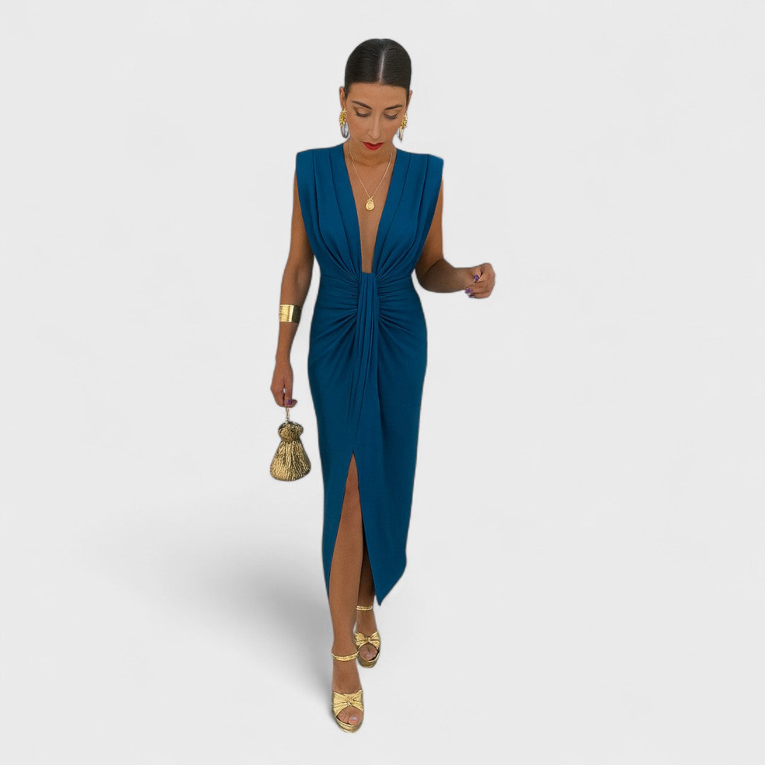 Draped V-Neck Elegant Evening Dress