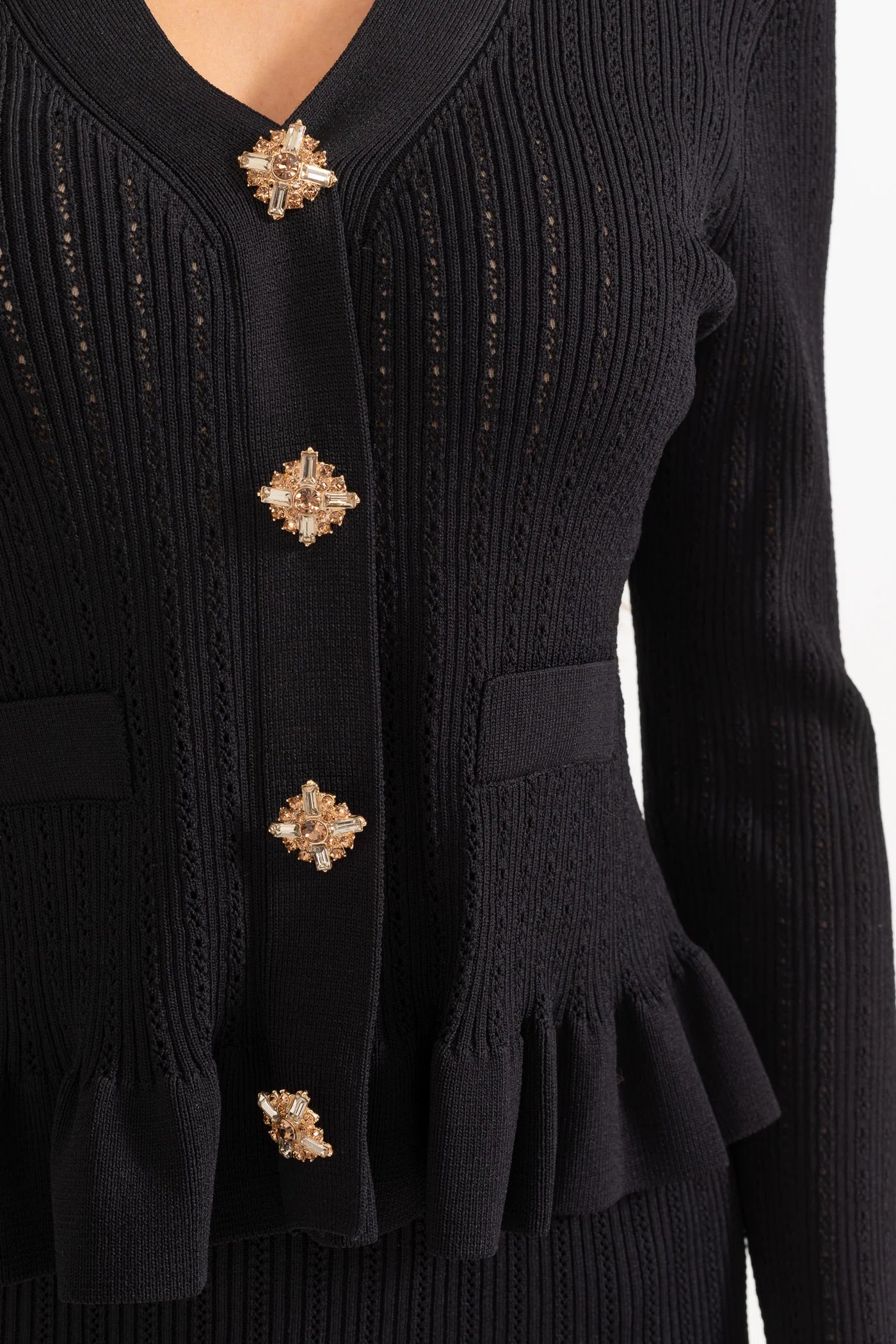 Ruffled Jacket & Flared Skirt Knit Matching Set