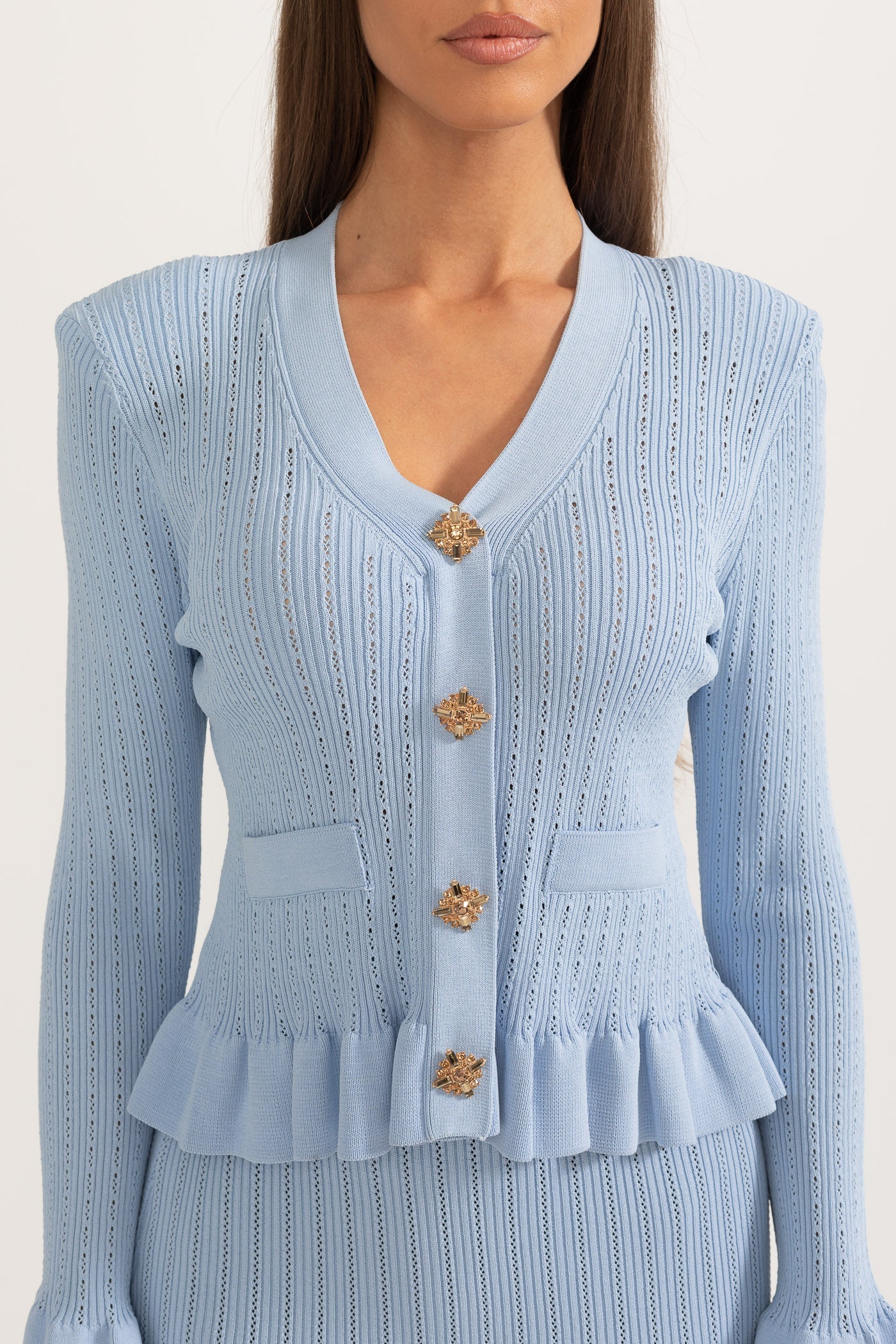 Ruffled Jacket & Flared Skirt Knit Matching Set