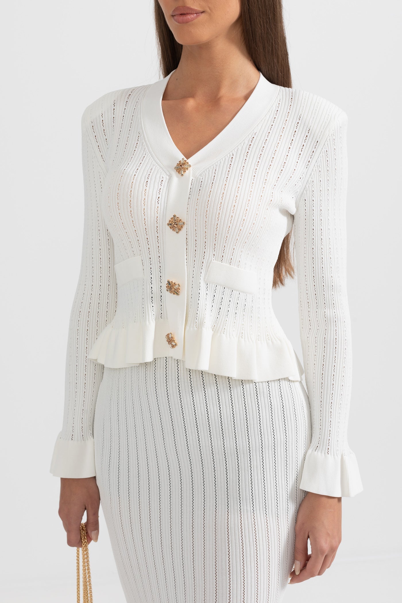 Ruffled Jacket & Flared Skirt Knit Matching Set