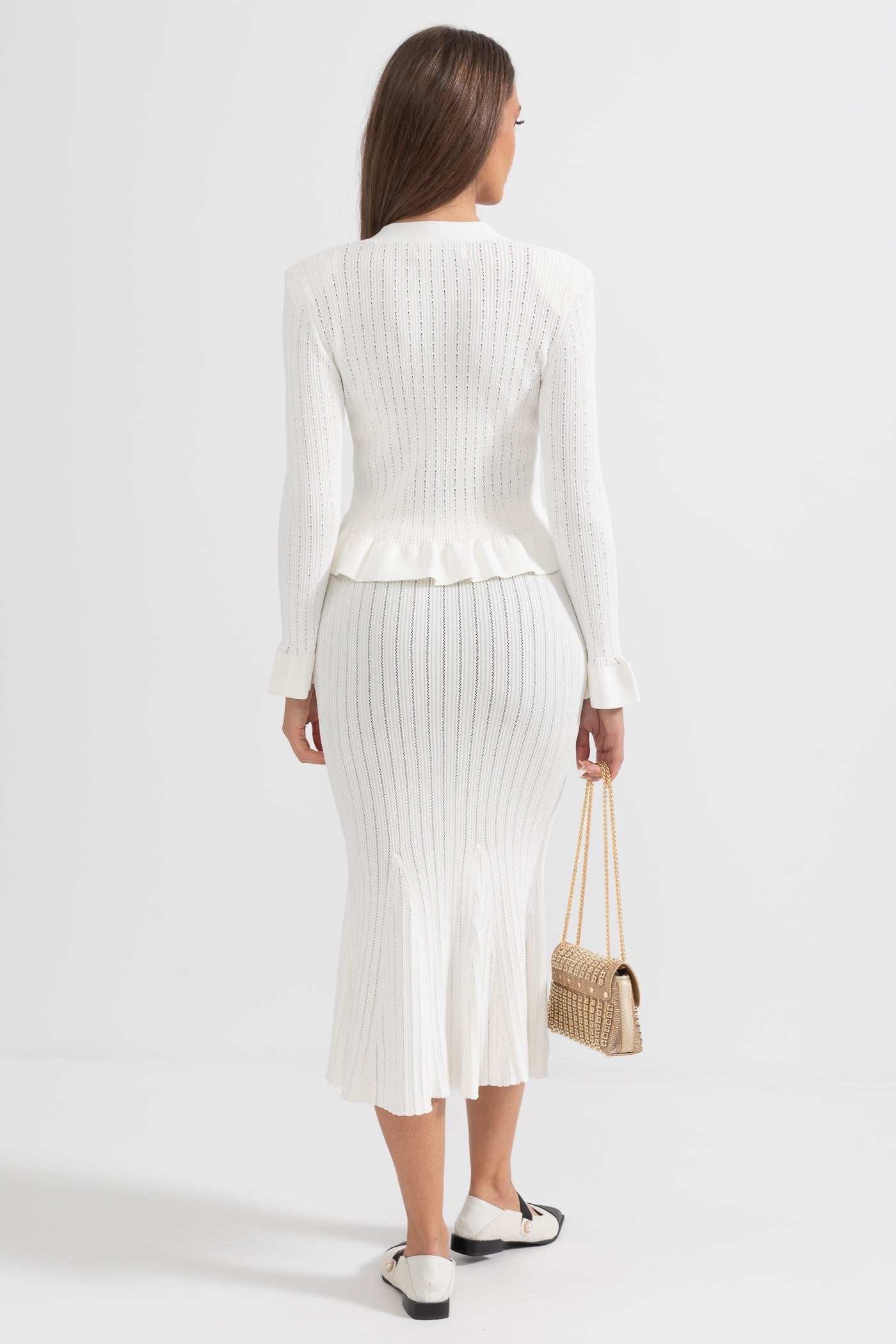 Ruffled Jacket & Flared Skirt Knit Matching Set