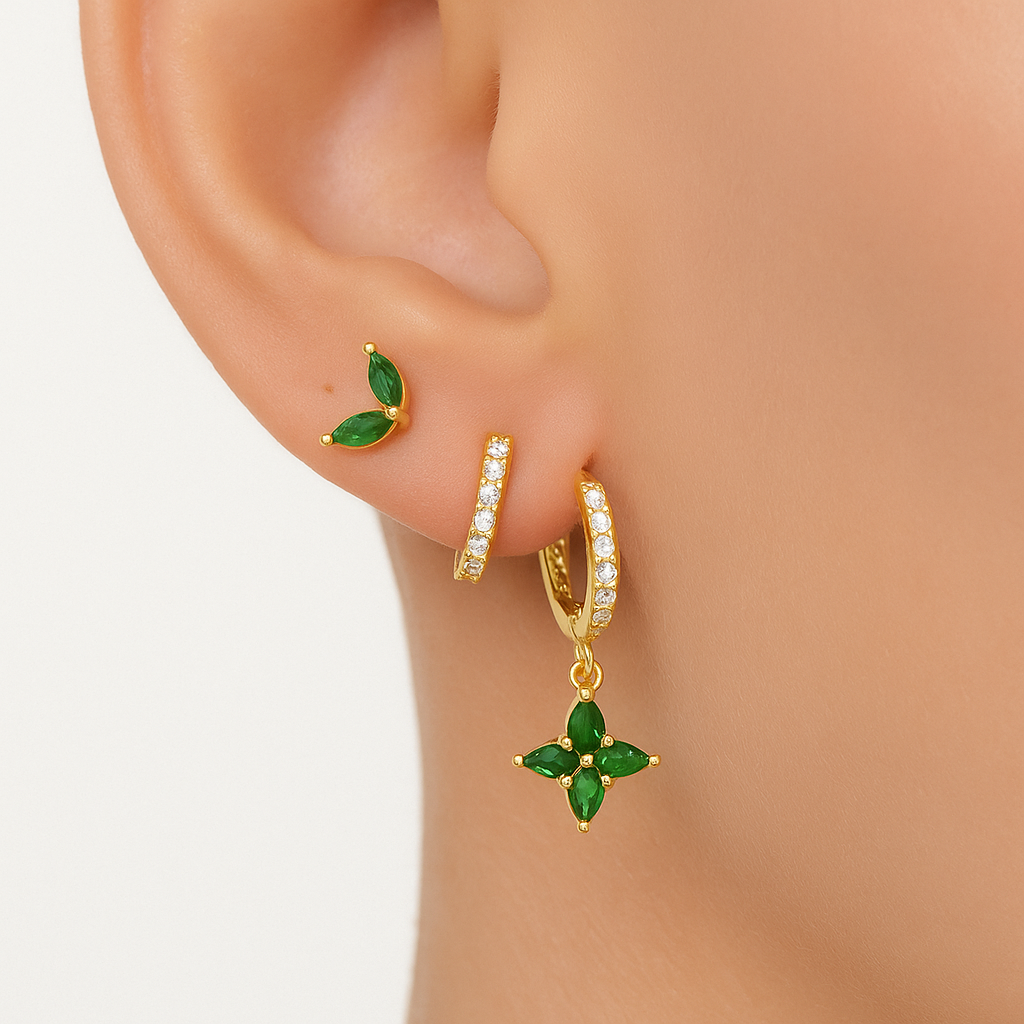 Elegant Ladies Trio Earrings in Timeless Gold