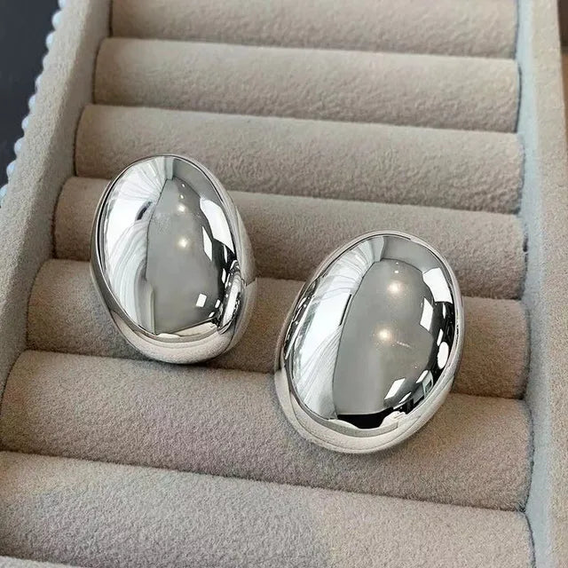 Oval Earrings with Gold, Rhodium, and Silver Plated Finish