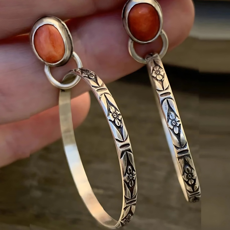 Stylish Boho Vintage Onyx Earrings in Silver Look