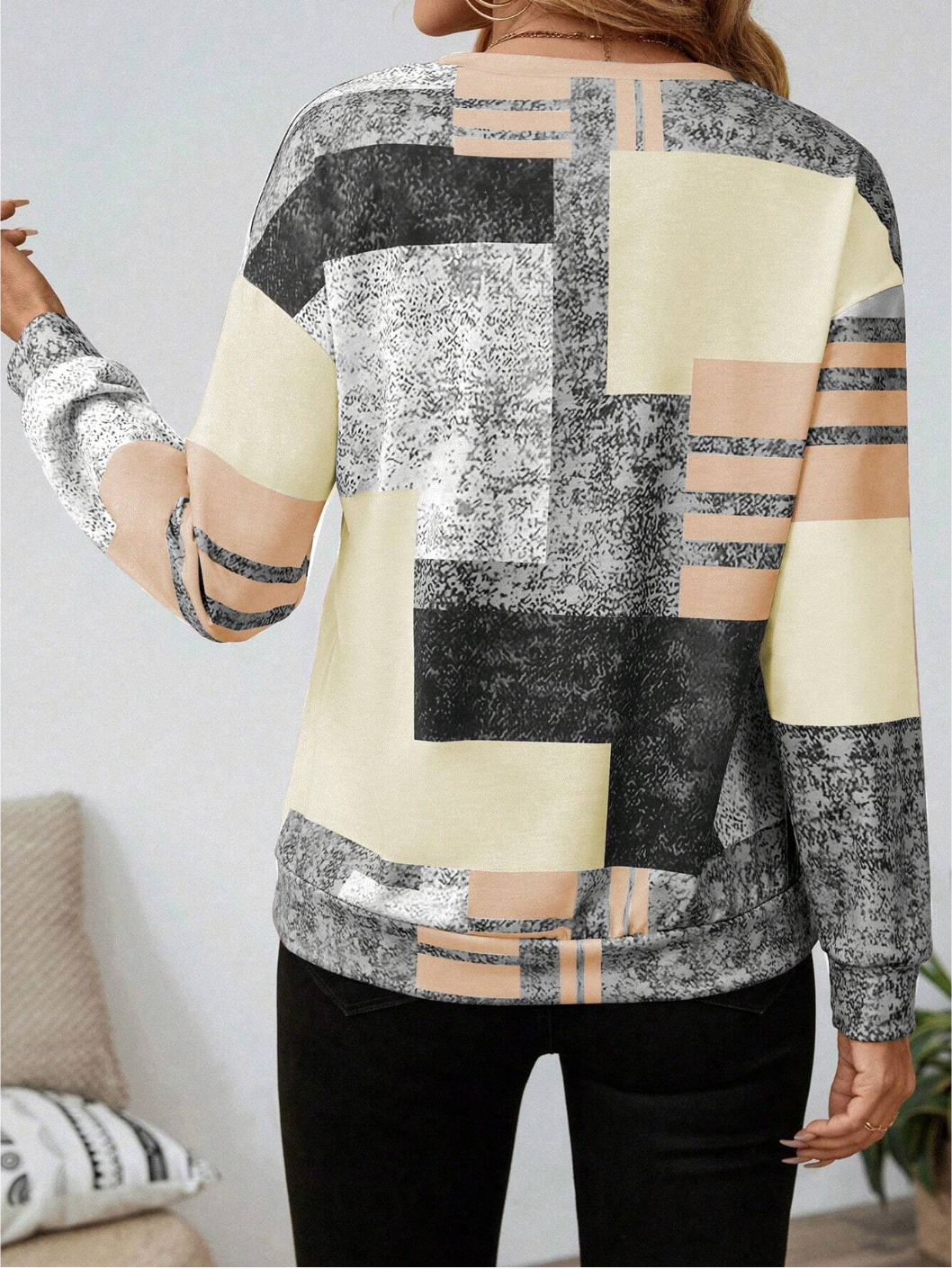 Geometric Casual Half-Zip Sweatshirt