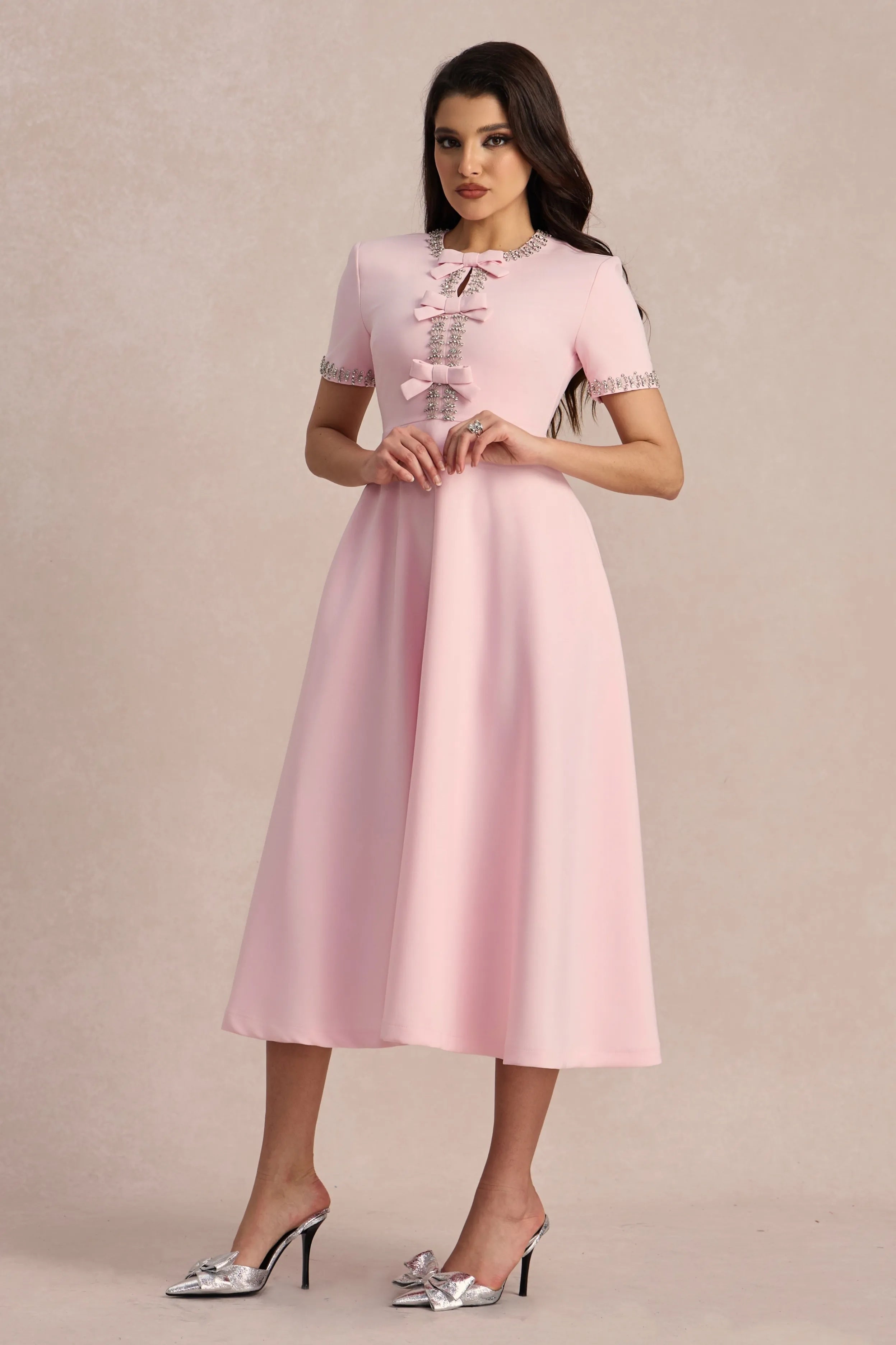 Zoe Bowknot Crystal Embellished Midi Dress