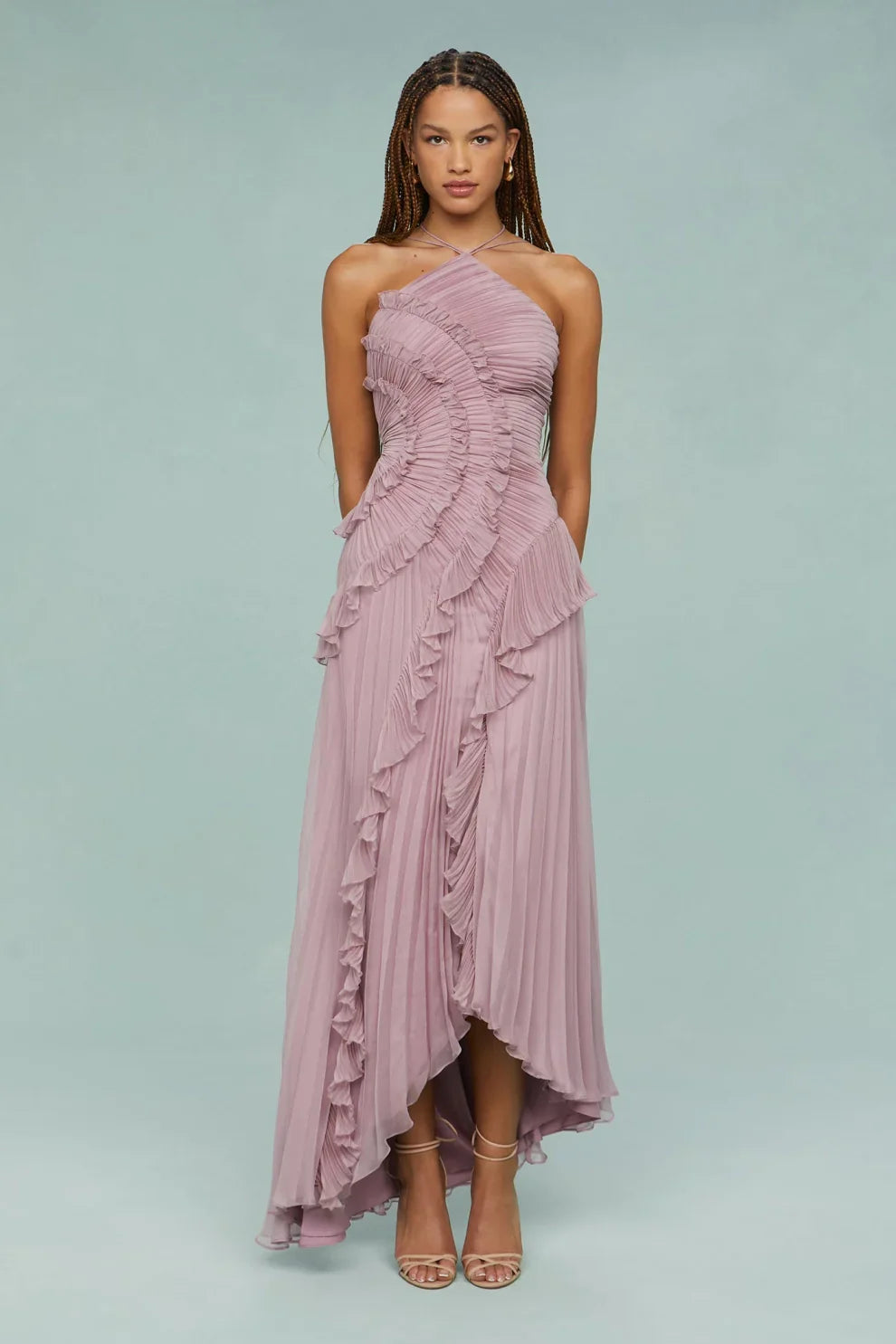 Alina Midi Dress with Ruffle Skirt and Ruffle Finish