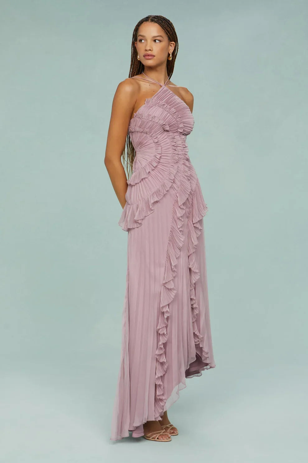 Alina Midi Dress with Ruffle Skirt and Ruffle Finish