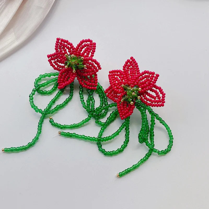 Elegant Beaded Flower Earrings - Melody for a Sophisticated Look