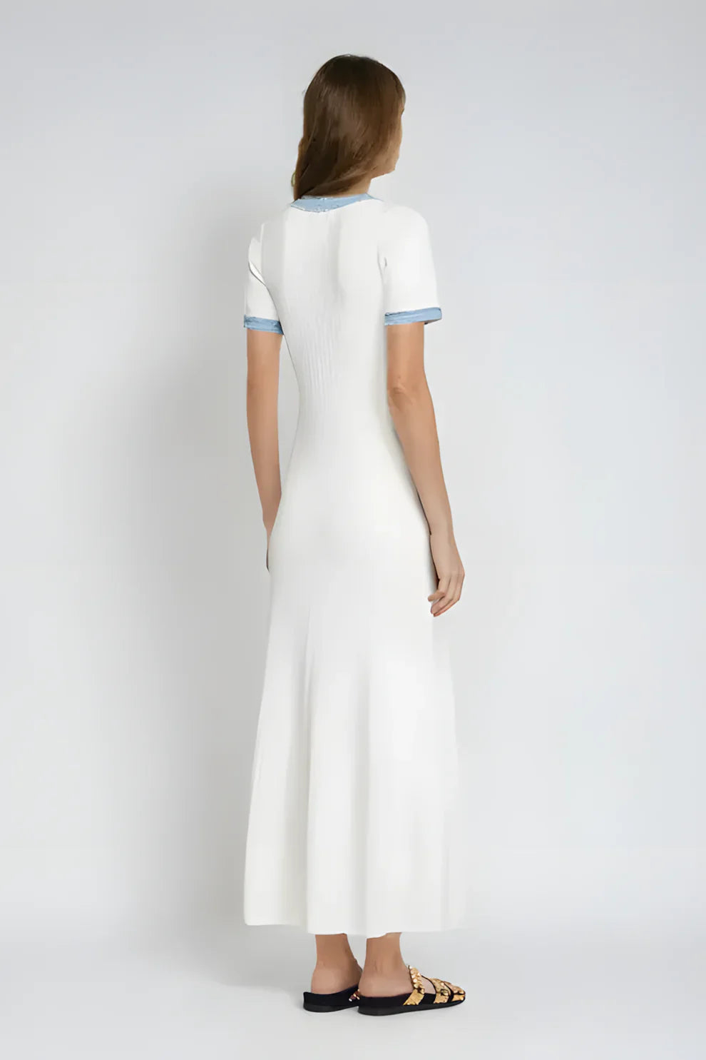 Sarah Blue-Trim Midi Dress