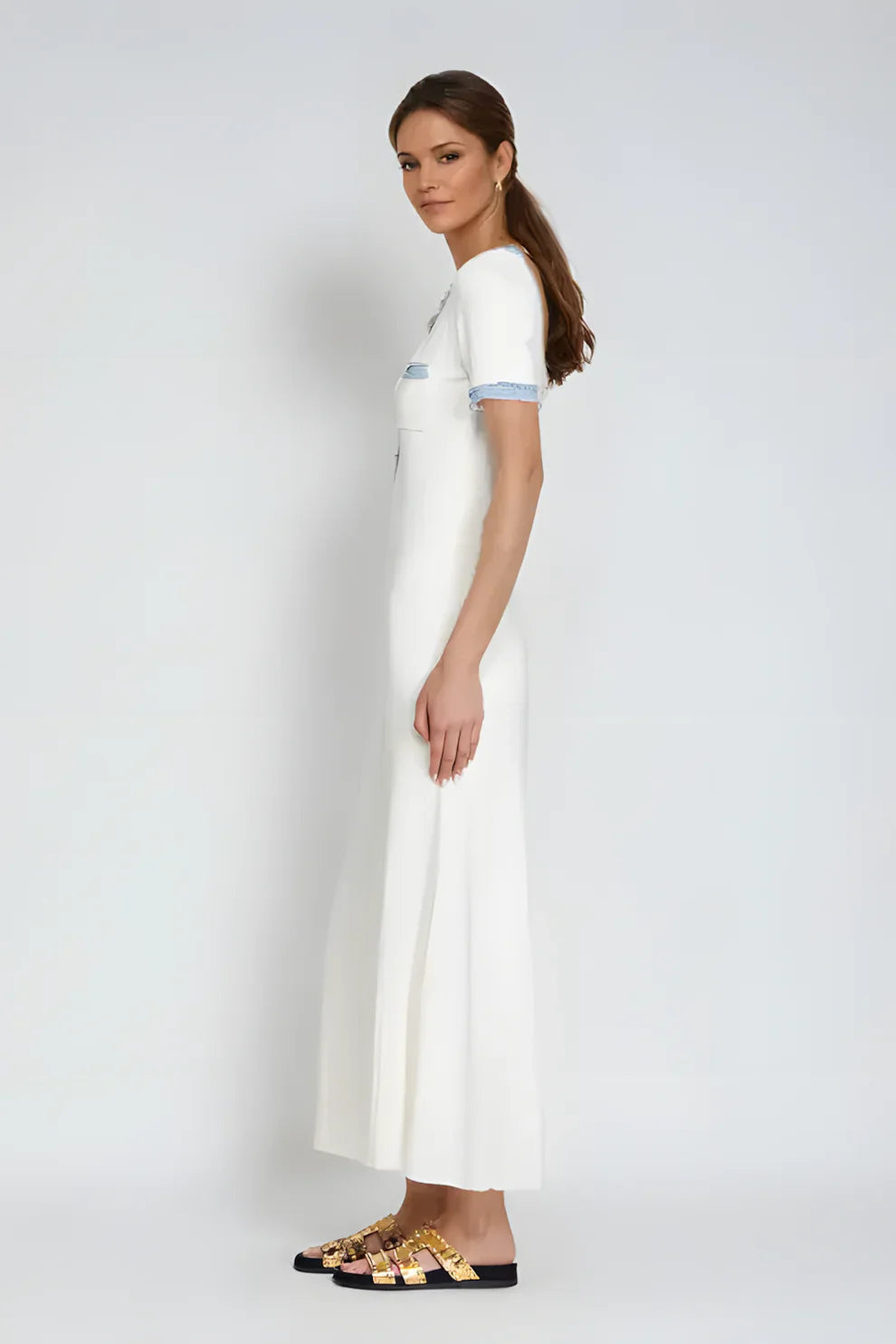 Sarah Blue-Trim Midi Dress