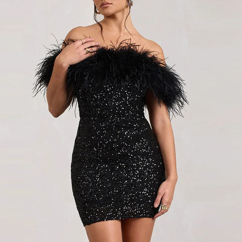 Rinna | Stylish Off-Shoulder Glitter Dress