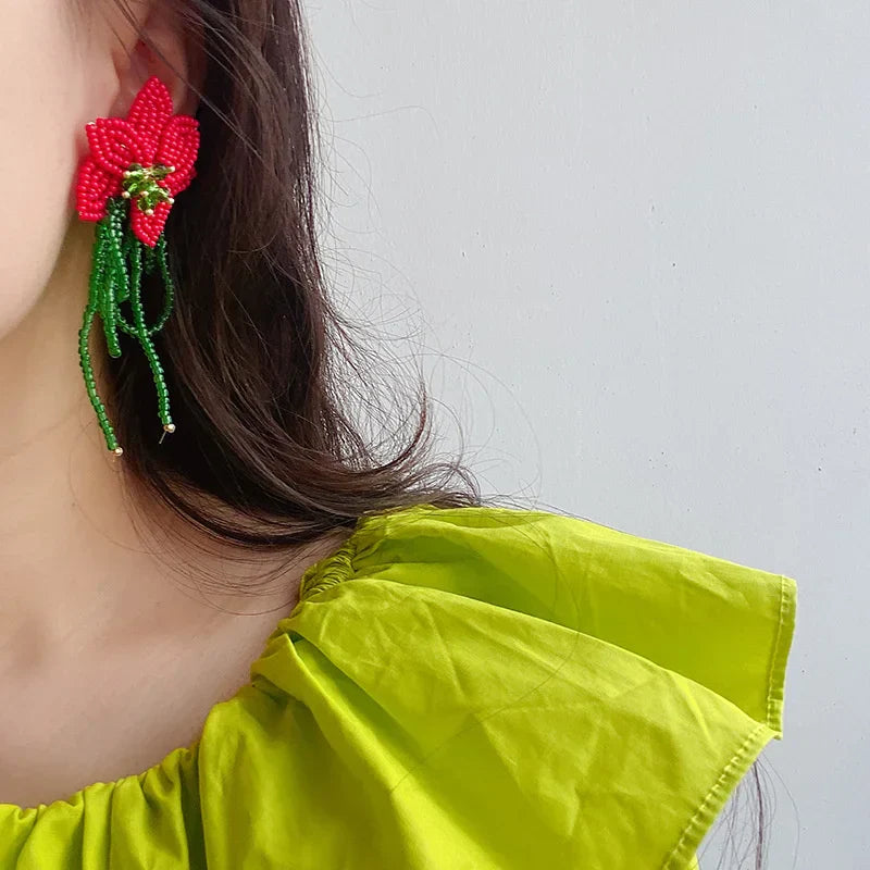 Elegant Beaded Flower Earrings - Melody for a Sophisticated Look