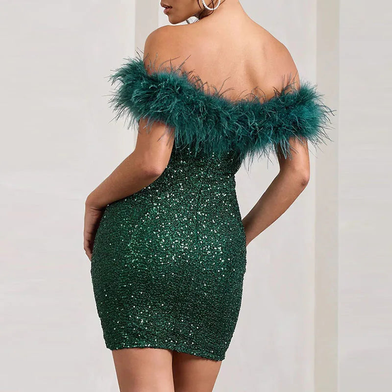Rinna | Stylish Off-Shoulder Glitter Dress