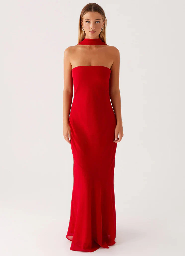 Rina Fully Lined Maxi with Collar Scarf
