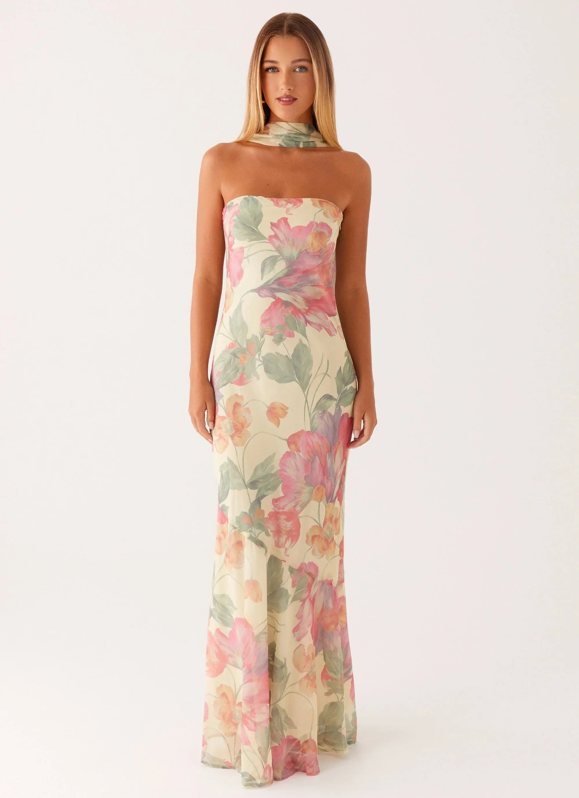 Rina Fully Lined Maxi with Collar Scarf