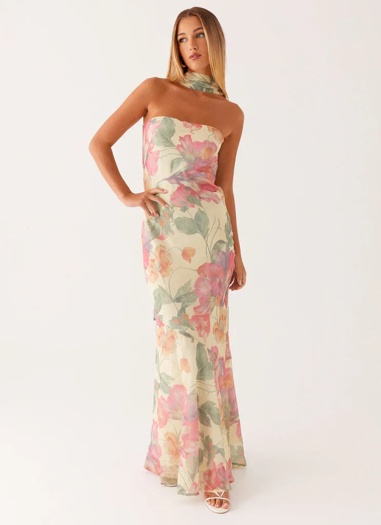 Rina Fully Lined Maxi with Collar Scarf