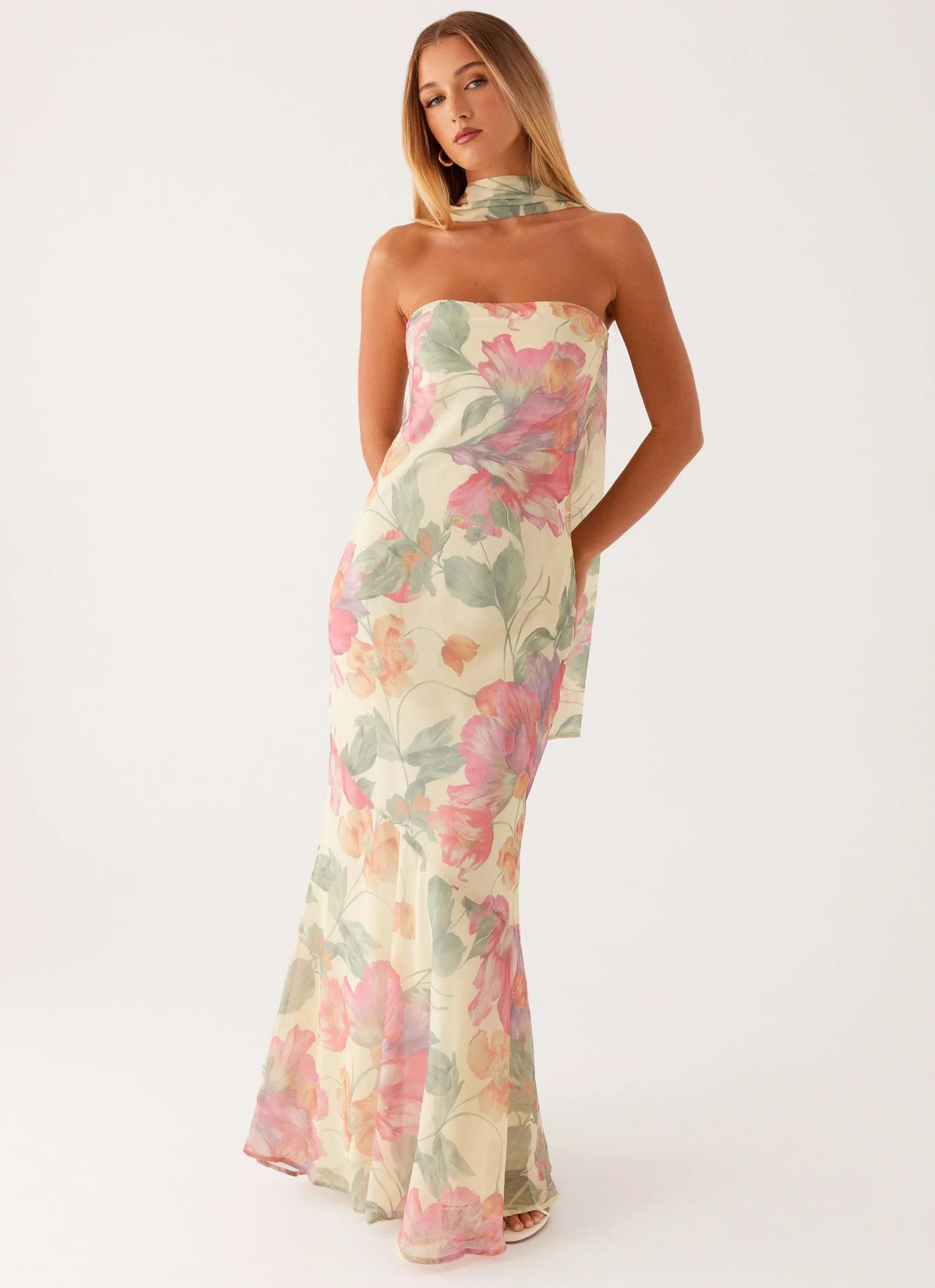 Rina Fully Lined Maxi with Collar Scarf