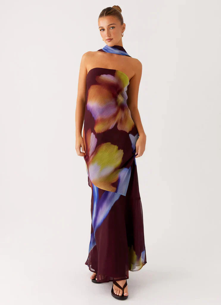 Rina Fully Lined Maxi with Collar Scarf
