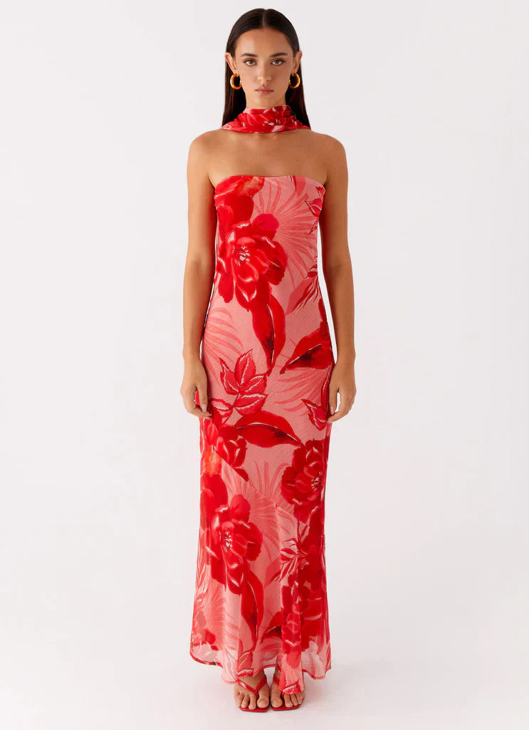 Rina Fully Lined Maxi with Collar Scarf