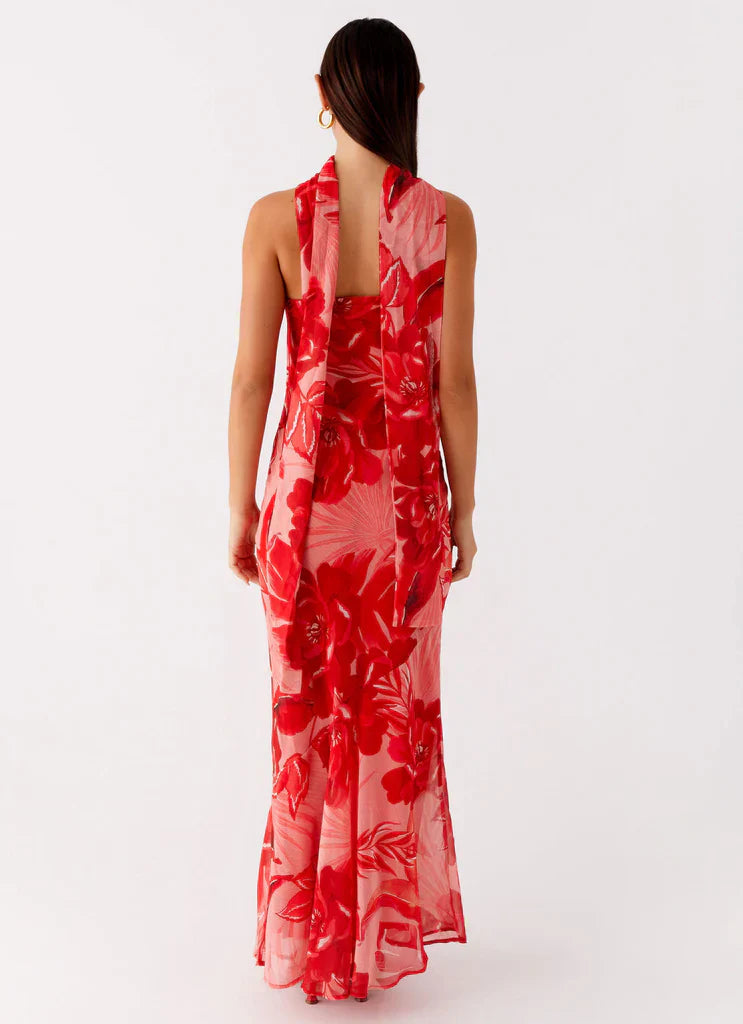 Rina Fully Lined Maxi with Collar Scarf