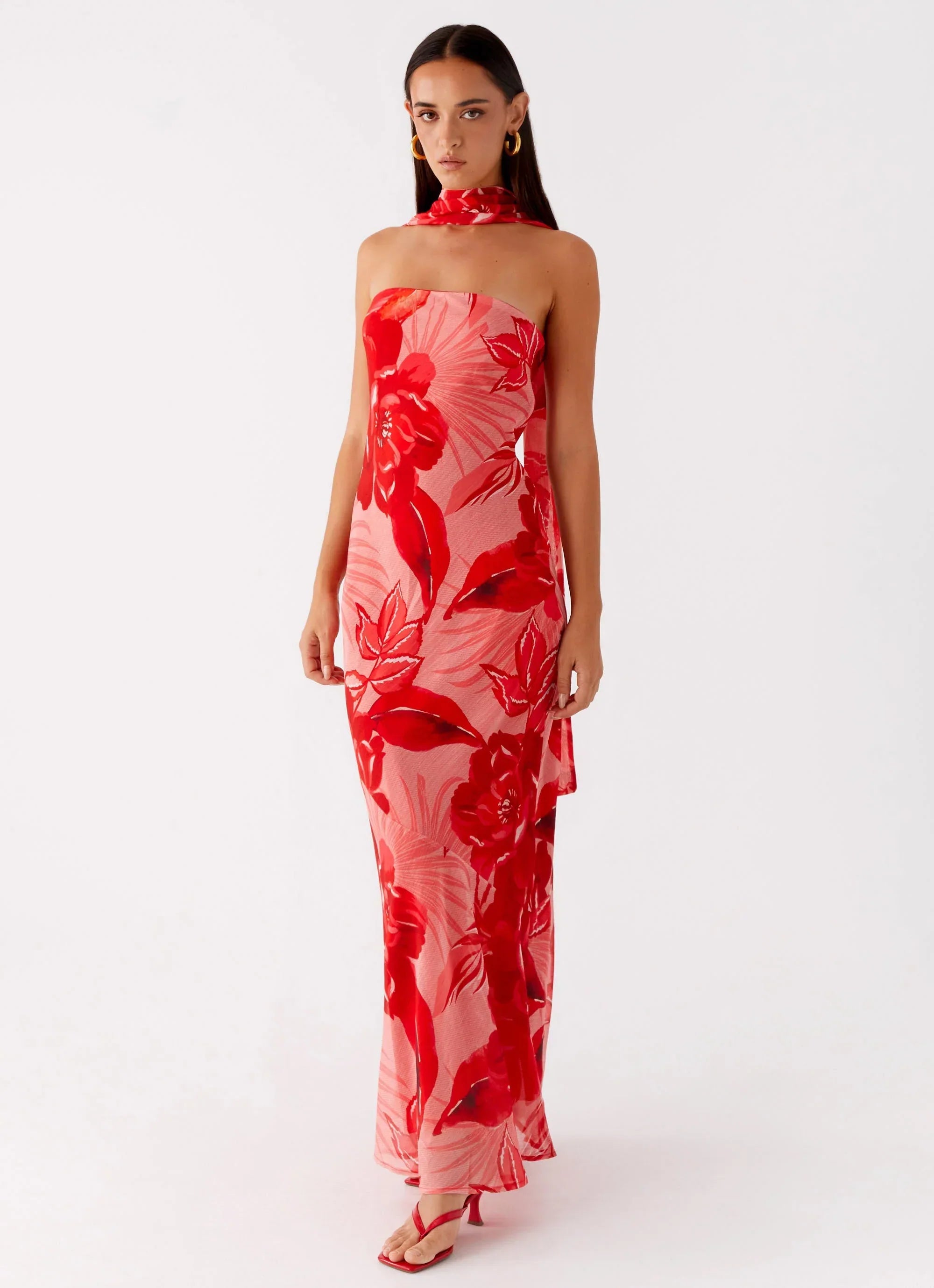 Rina Fully Lined Maxi with Collar Scarf