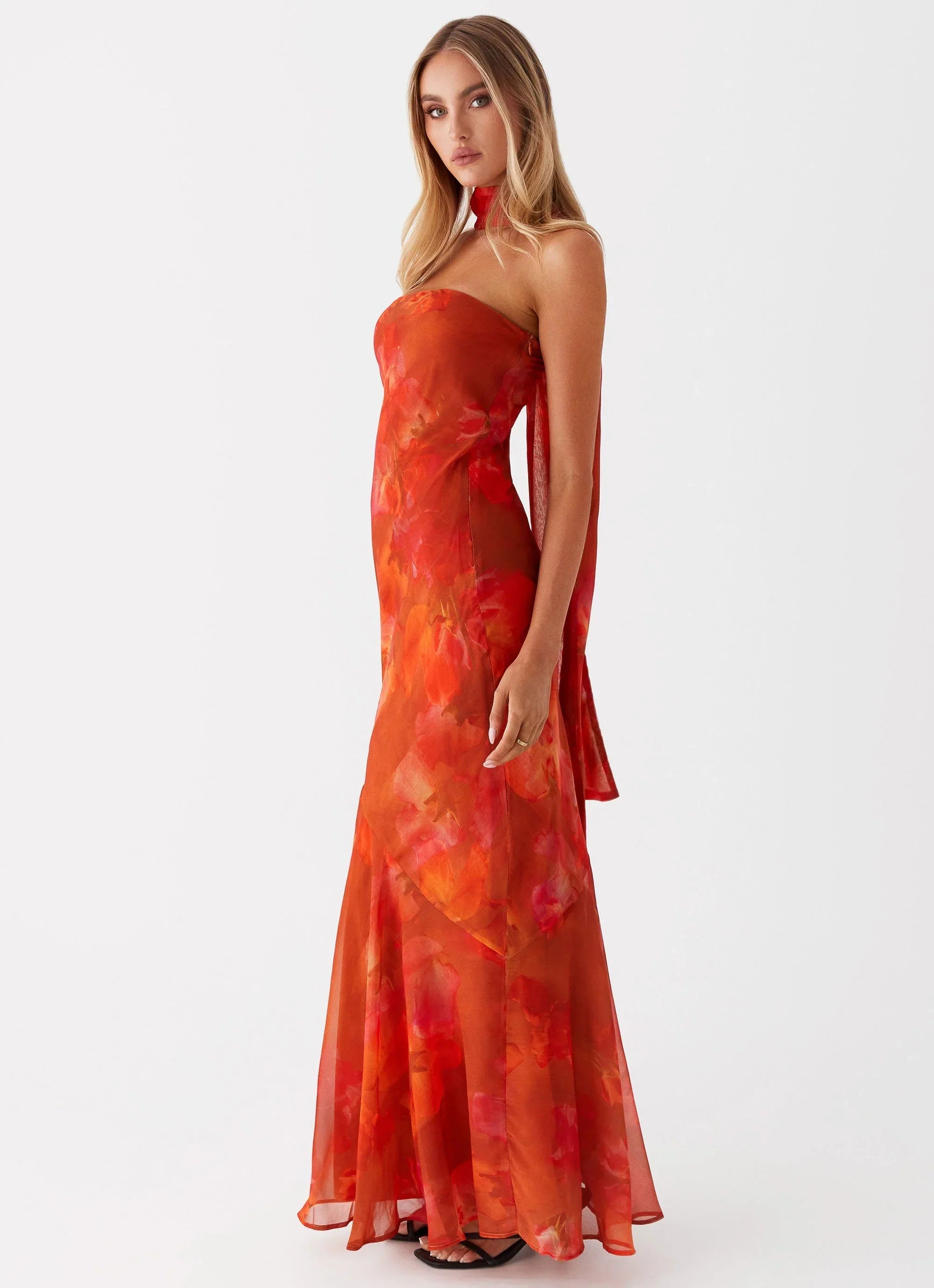 Rina Fully Lined Maxi with Collar Scarf