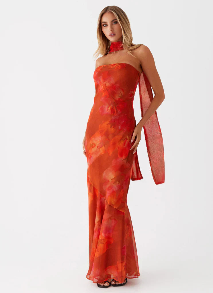 Rina Fully Lined Maxi with Collar Scarf
