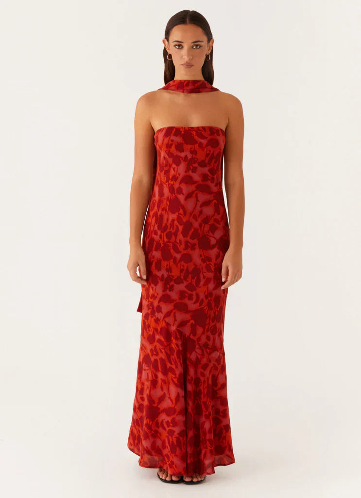 Rina Fully Lined Maxi with Collar Scarf