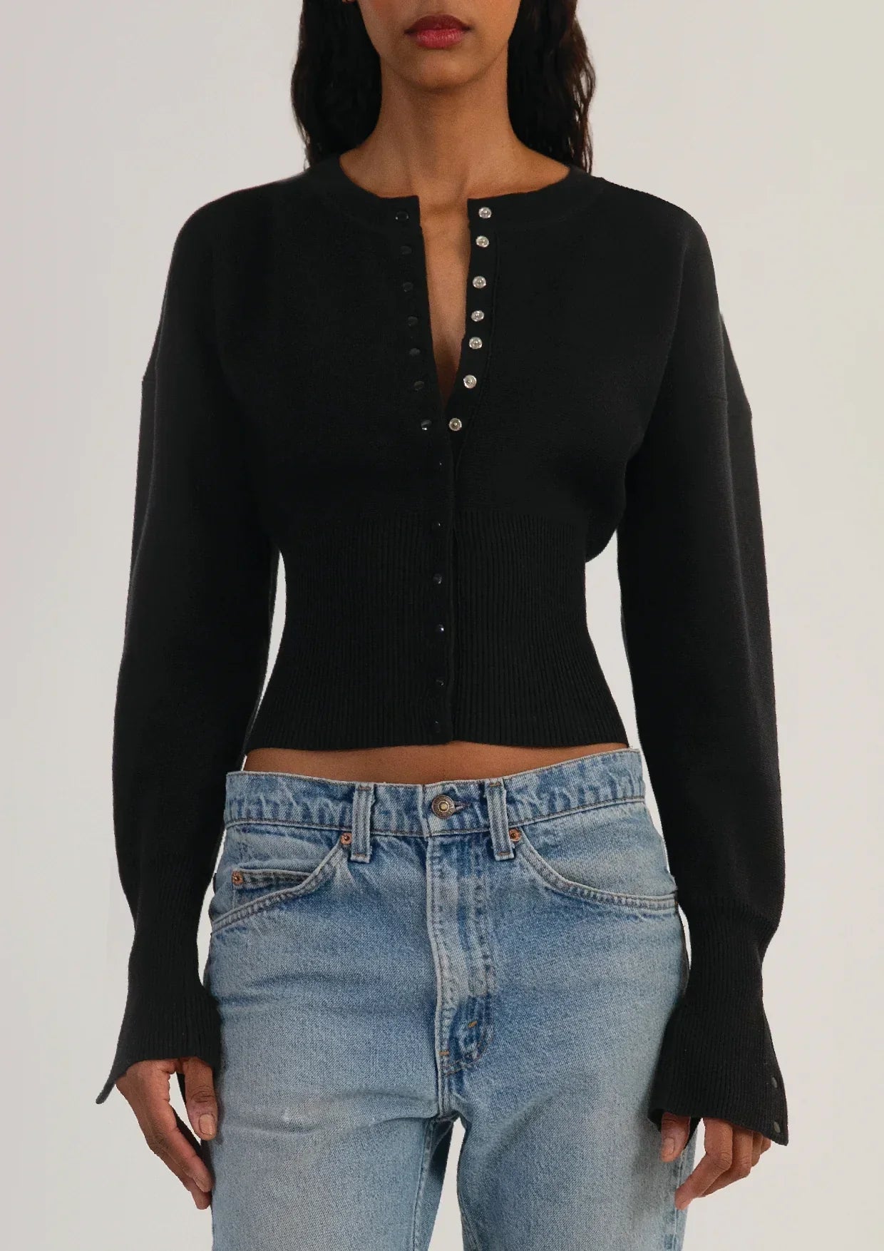 Women’s Cropped Blouse Top – Snap Front, Long Sleeve, Fitted Waist
