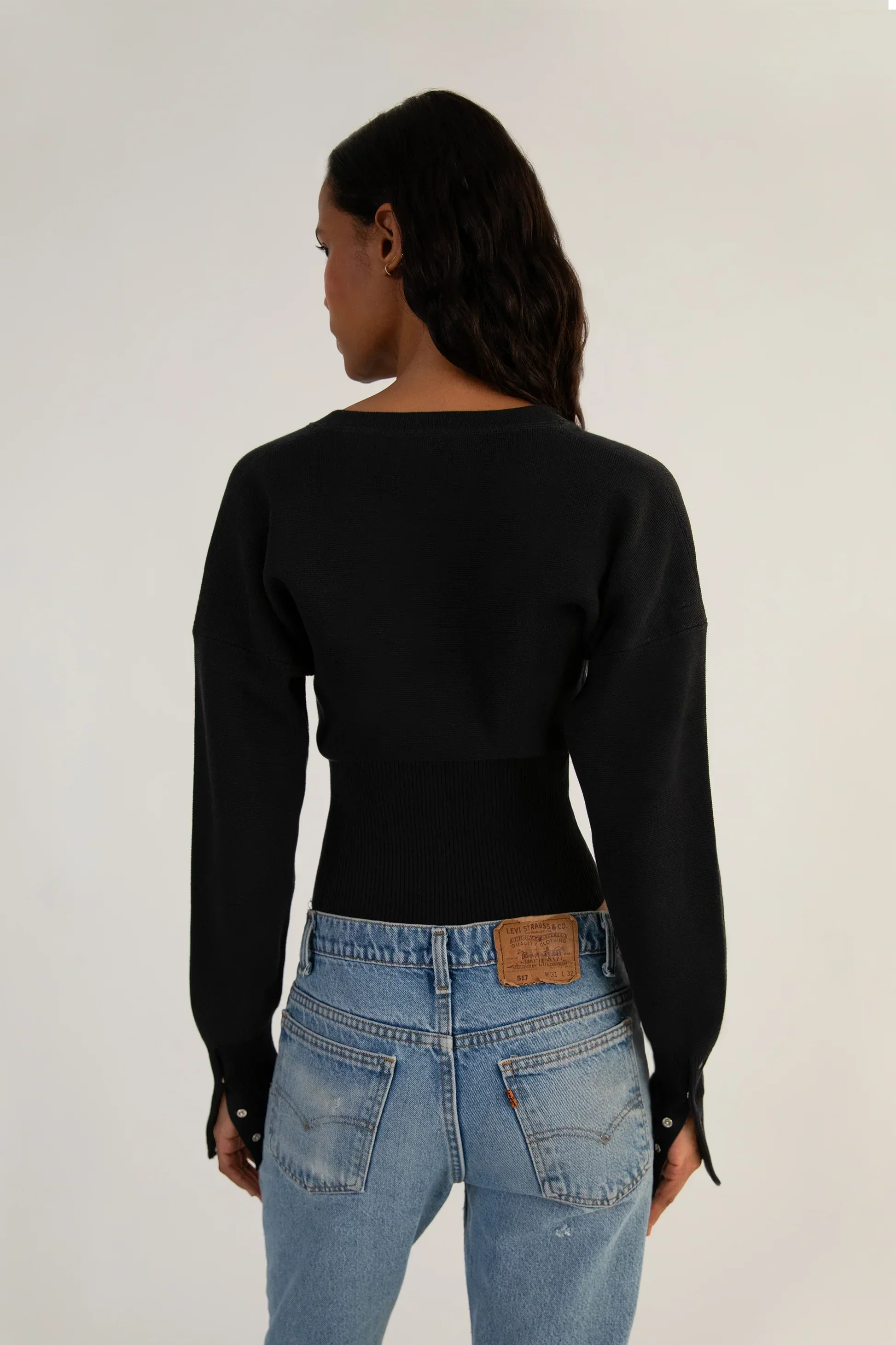 Women’s Cropped Blouse Top – Snap Front, Long Sleeve, Fitted Waist