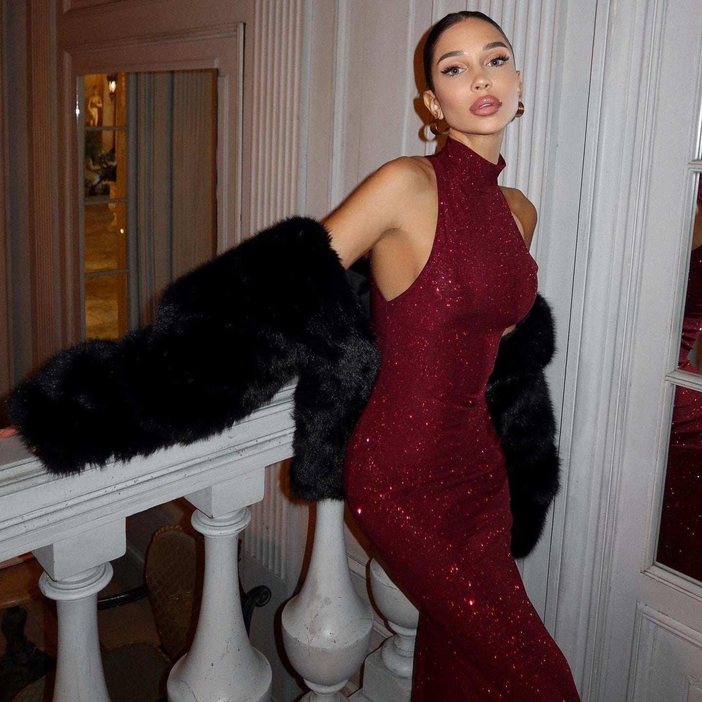 Women’s Sequin Halter Maxi Dress – High Neck Sleeveless Evening Bodycon