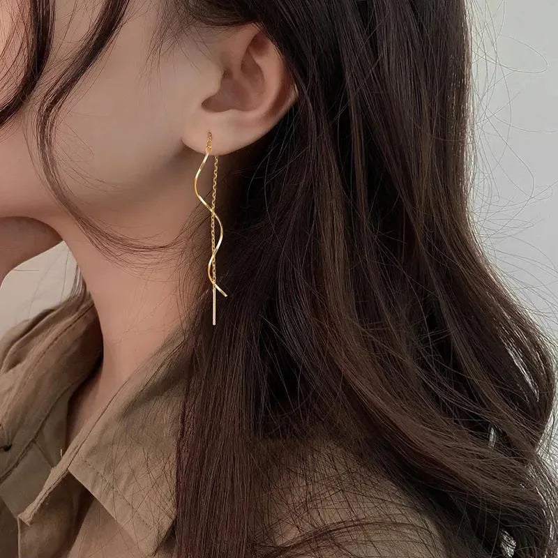Hanging Wire Earrings in Gold, Silver & Rose Gold for Subtle Elegance